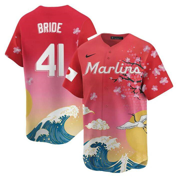 Men's Pink Miami Marlins #41 Jonah Bride Japanese Heritage Night 2025 Limited Baseball Jersey